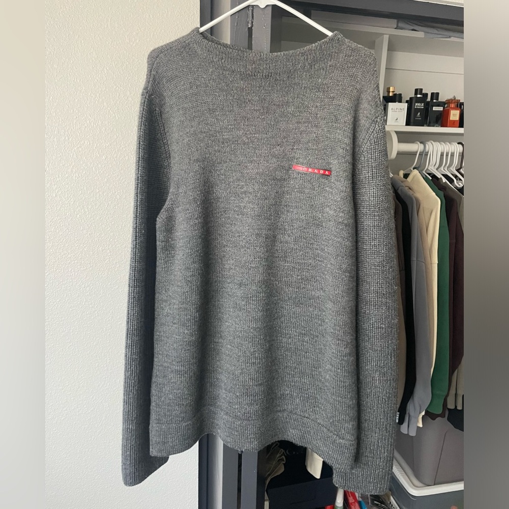 Prada Virgin Wool Red Tab Sweater XL